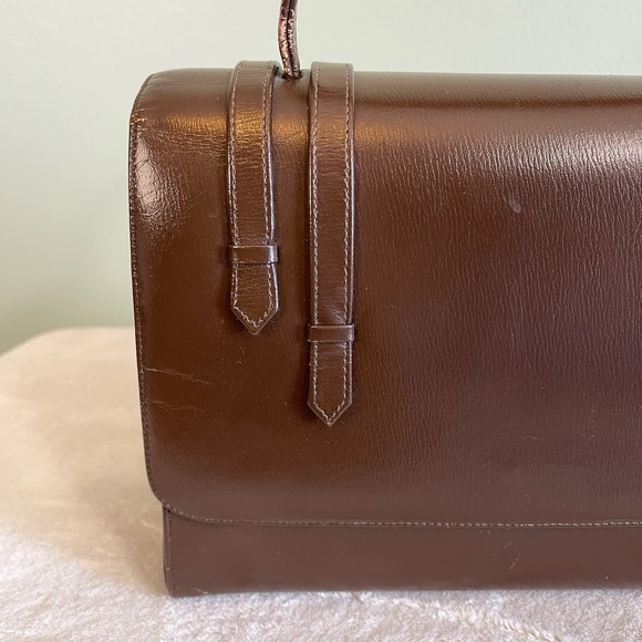 Vintage Saks Fifth Avenue Womens Brown Snap Leather Top Handle Flap Over Handbag - Picture 6 of 16